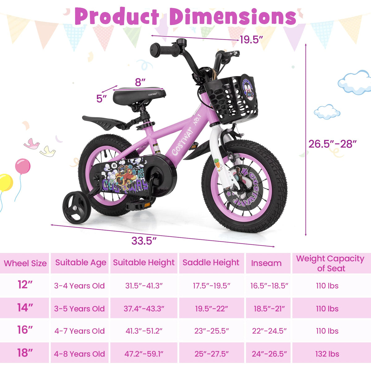 12 Inch Kids Bike for 3-4 Years Old Sport Bicycle with Adjustable Handlebar and Saddle-12 inches