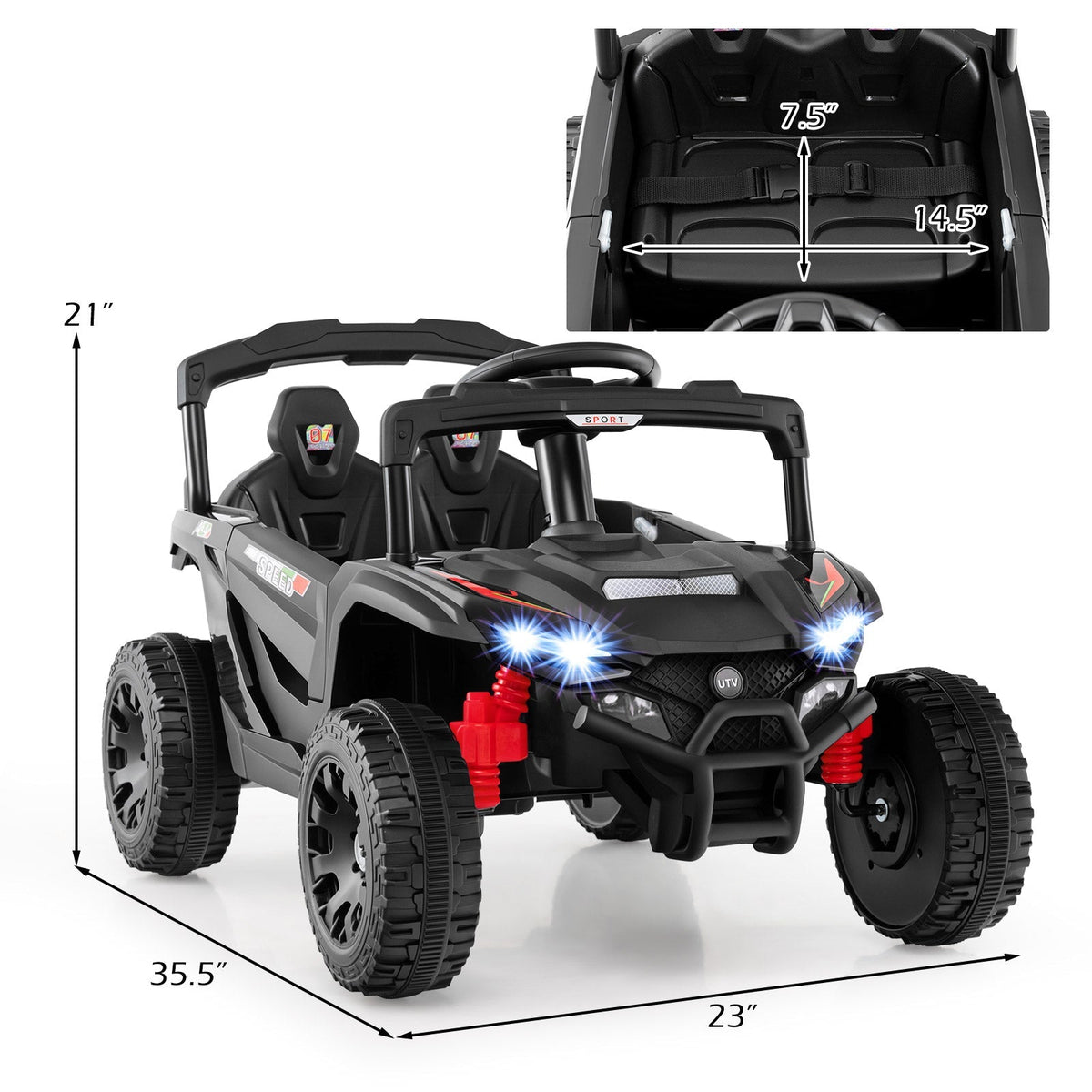 12V Kids Ride On Car UTV Electric Vehicle with LED Lights Music and Horn