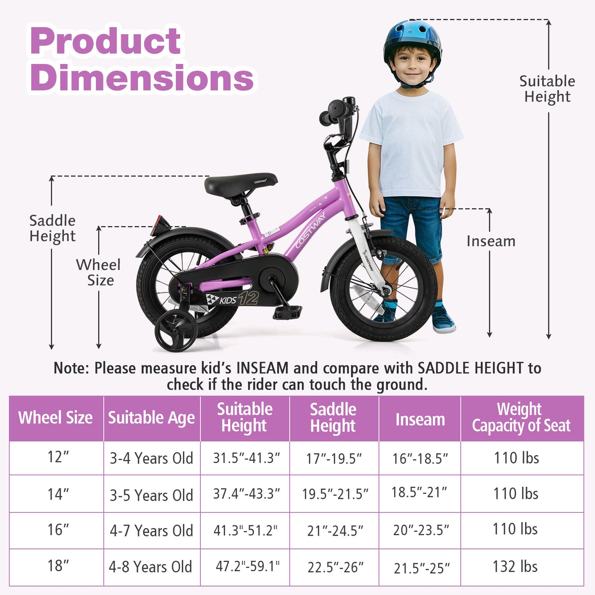 Kids Bike 12-Inch Children Training Bicycle with 2 Brake for 3-4 Years Old