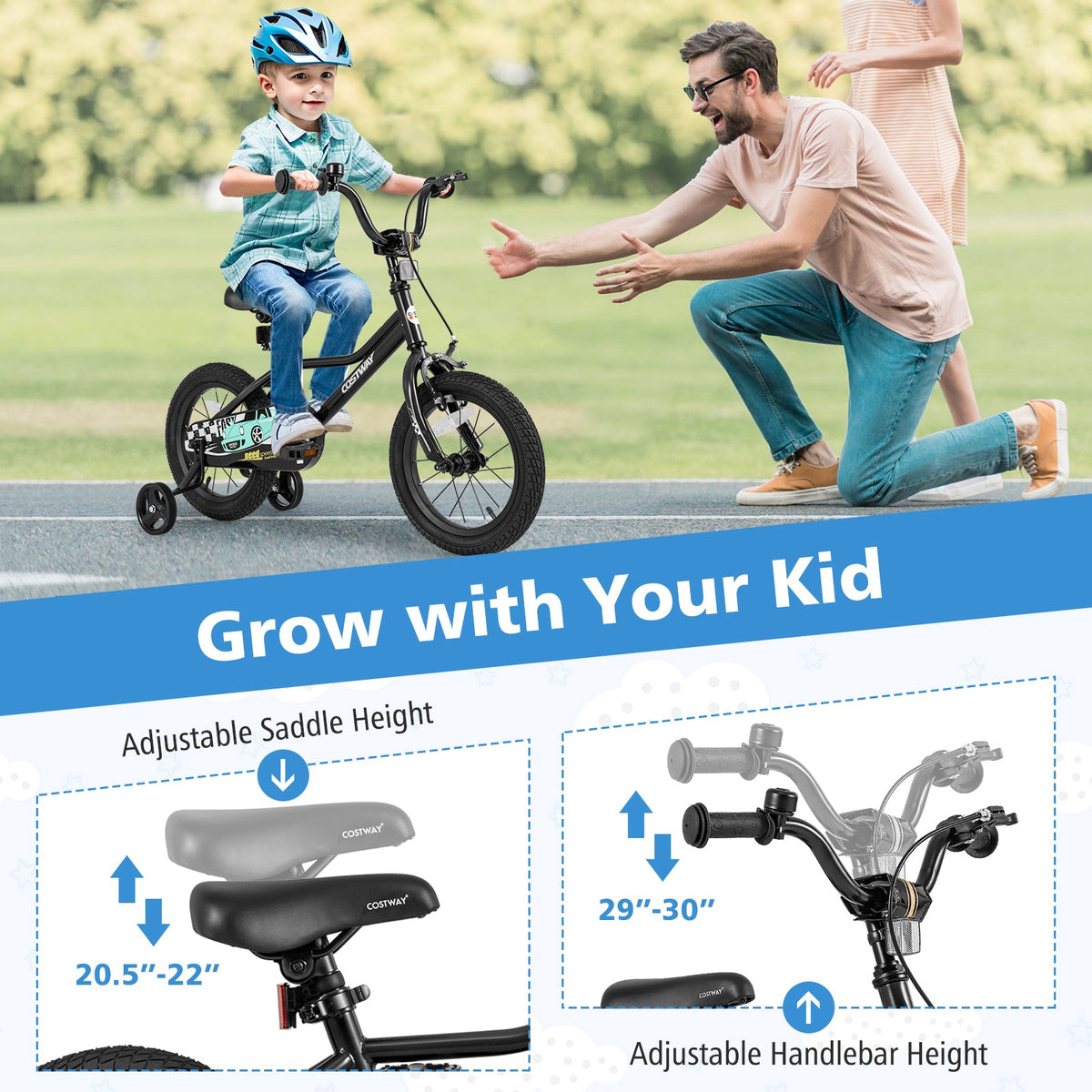 14 Inch Kids Bike Adjustable for 3-5 Years Old with Low-Step Frame