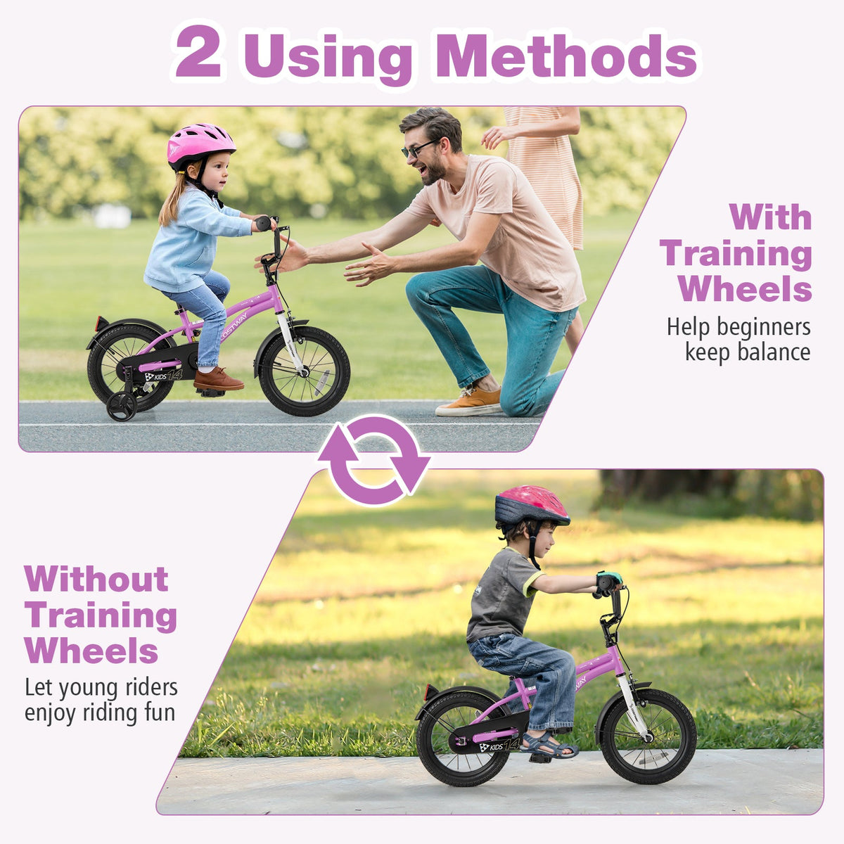 Kids Bike 14-Inch Children Training Bicycle with 2 Brake for 3-5 Years Old