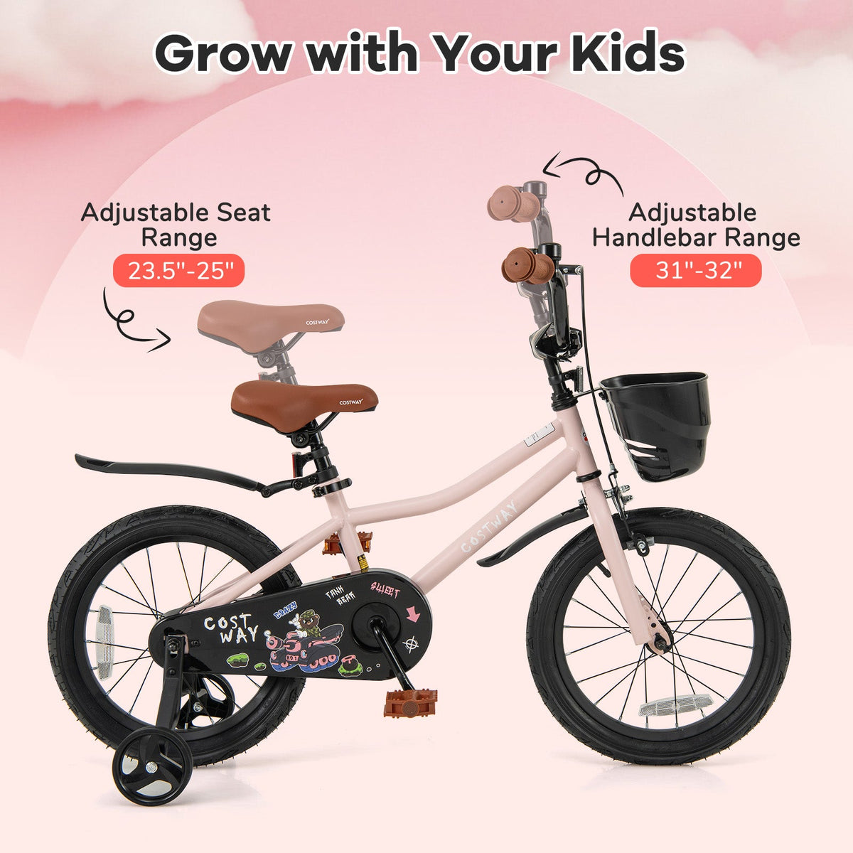 16-Inch Kids Bike with Basket and Adjustable Handlebar for 4-7 Years Old
