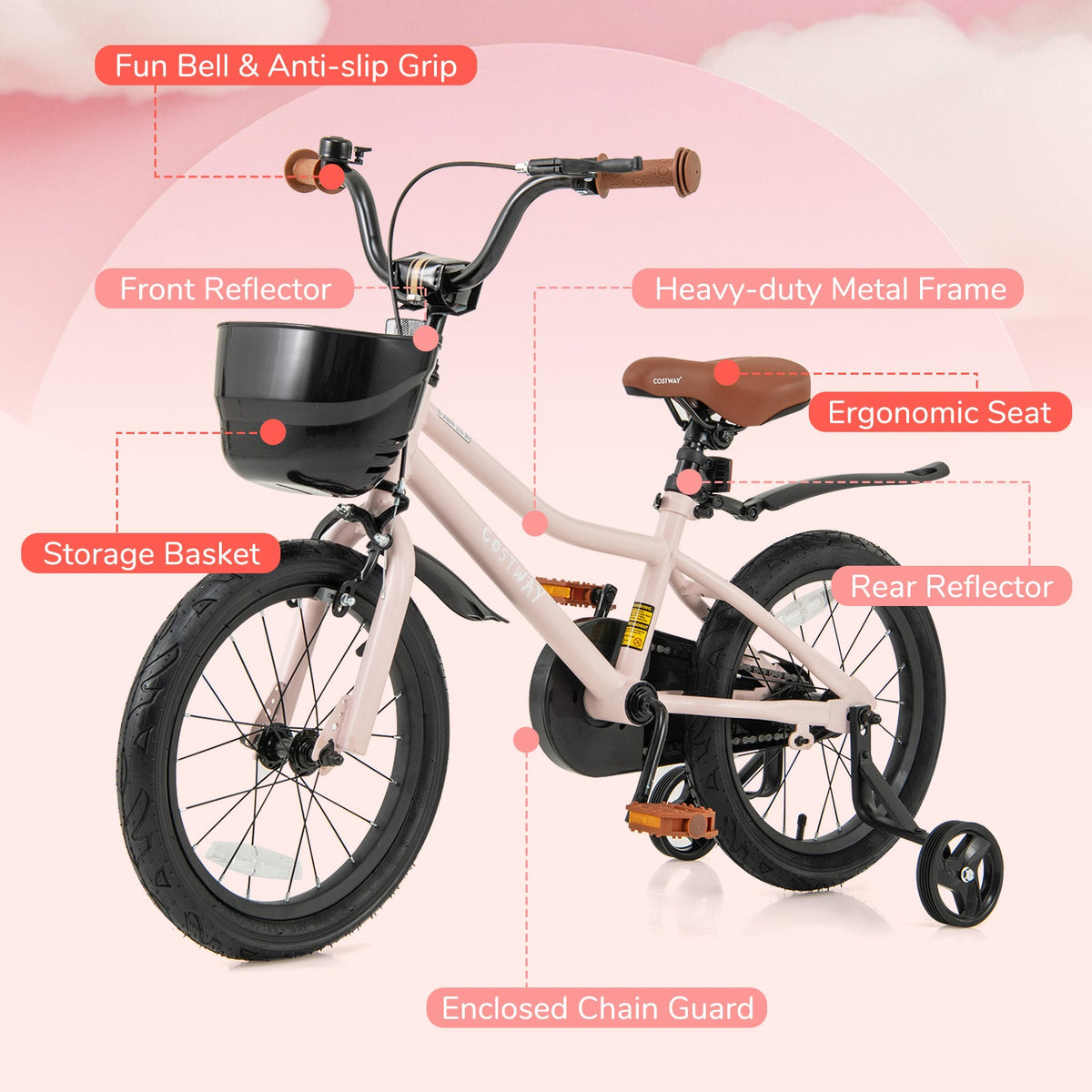 16-Inch Kids Bike with Basket and Adjustable Handlebar for 4-7 Years Old
