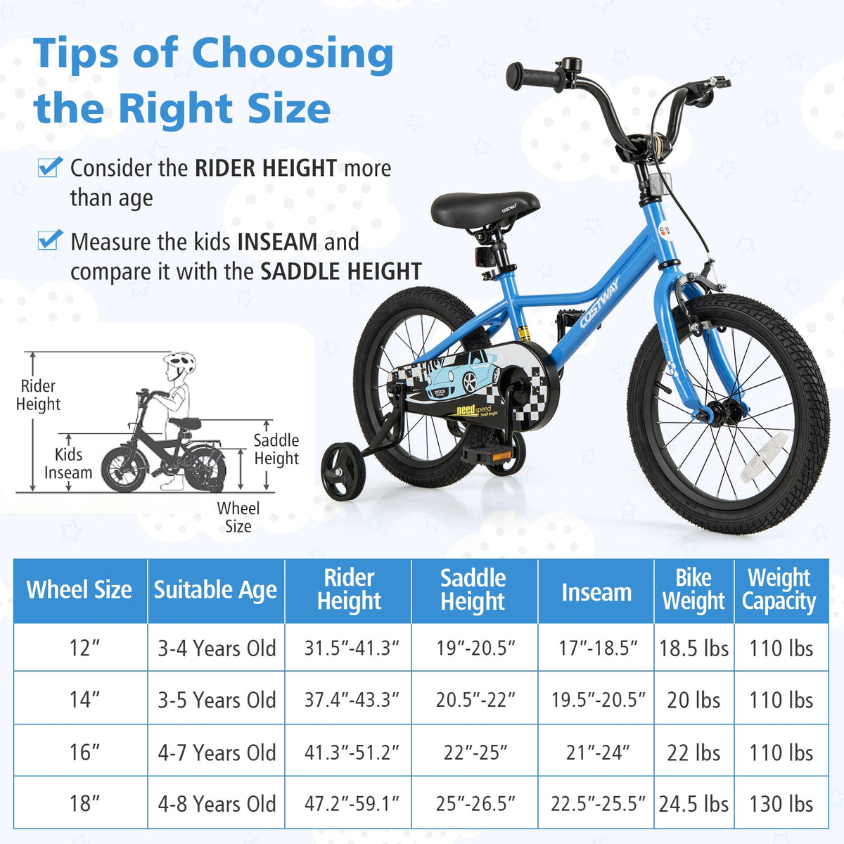 16 Inch Kids Bike with Removable Training Wheels for Aged 4-7 Years Old