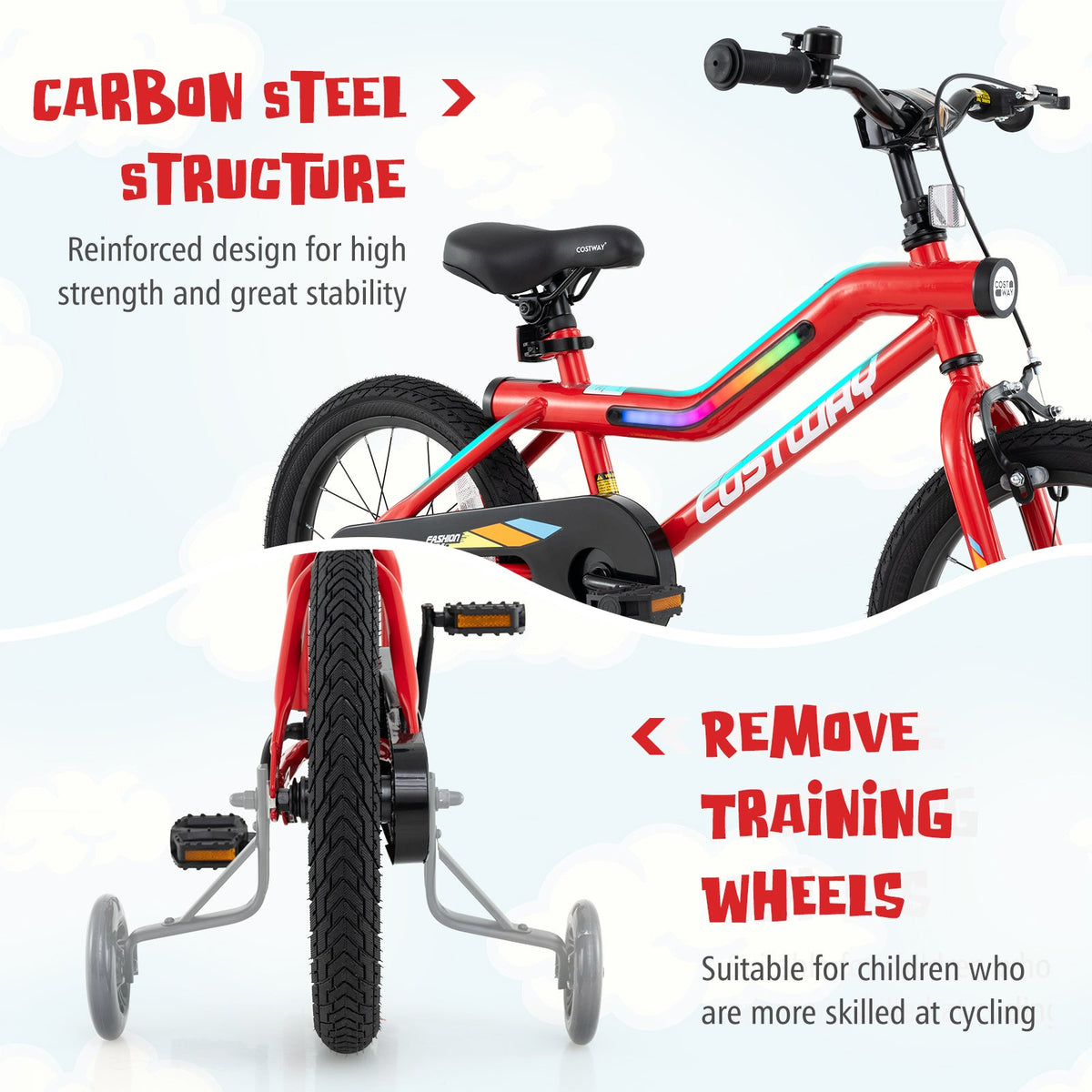 16 Inch Kids Bike with LED Lights Adjustable Carbon Steel Bicycle for 4-7 Years Old-16 inches