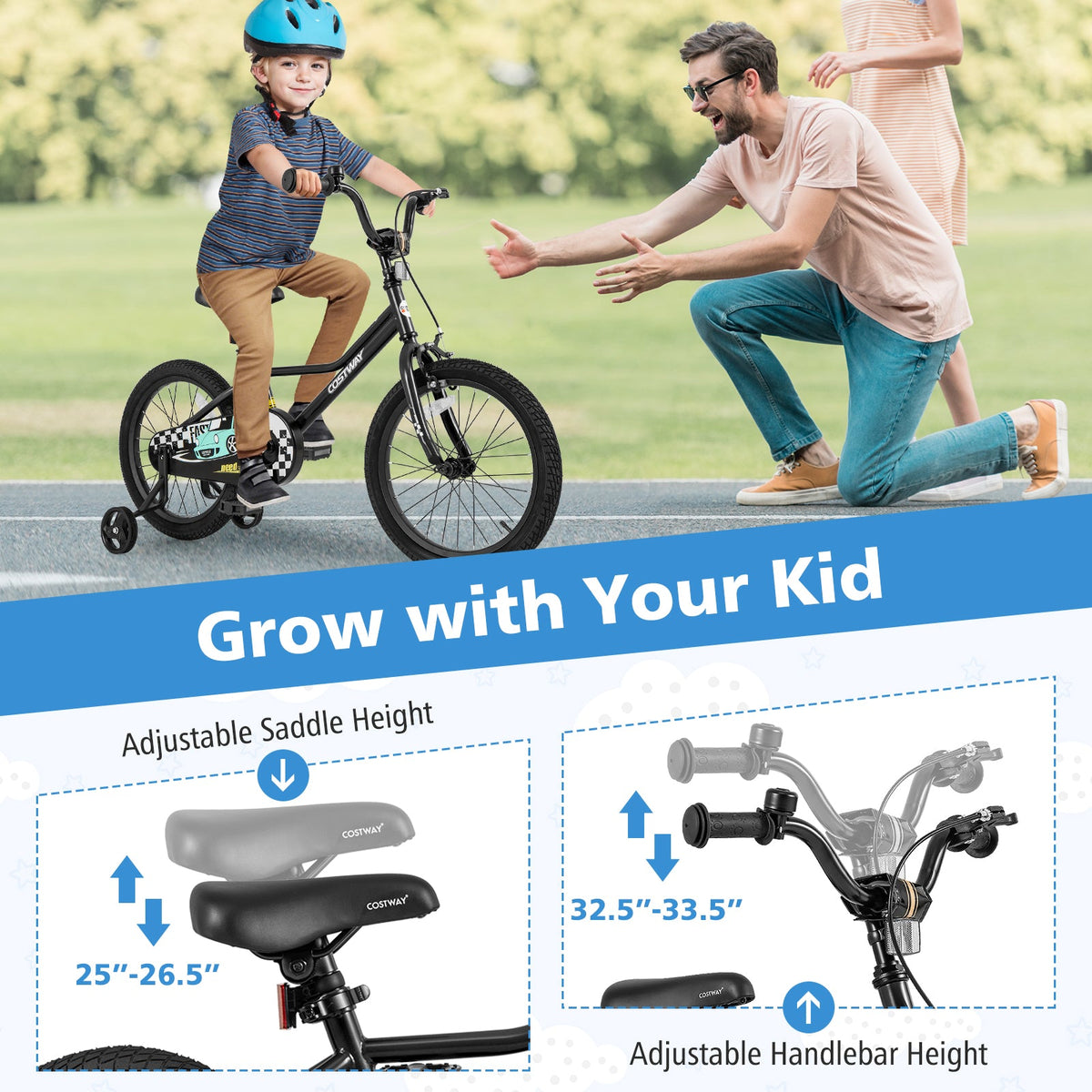 18 Inch Kids Bike Adjustable for 4-8 Years Old with Low-Step Frame
