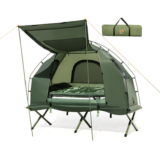 1-Person Folding Camping Tent with Sunshade and Air Mattress