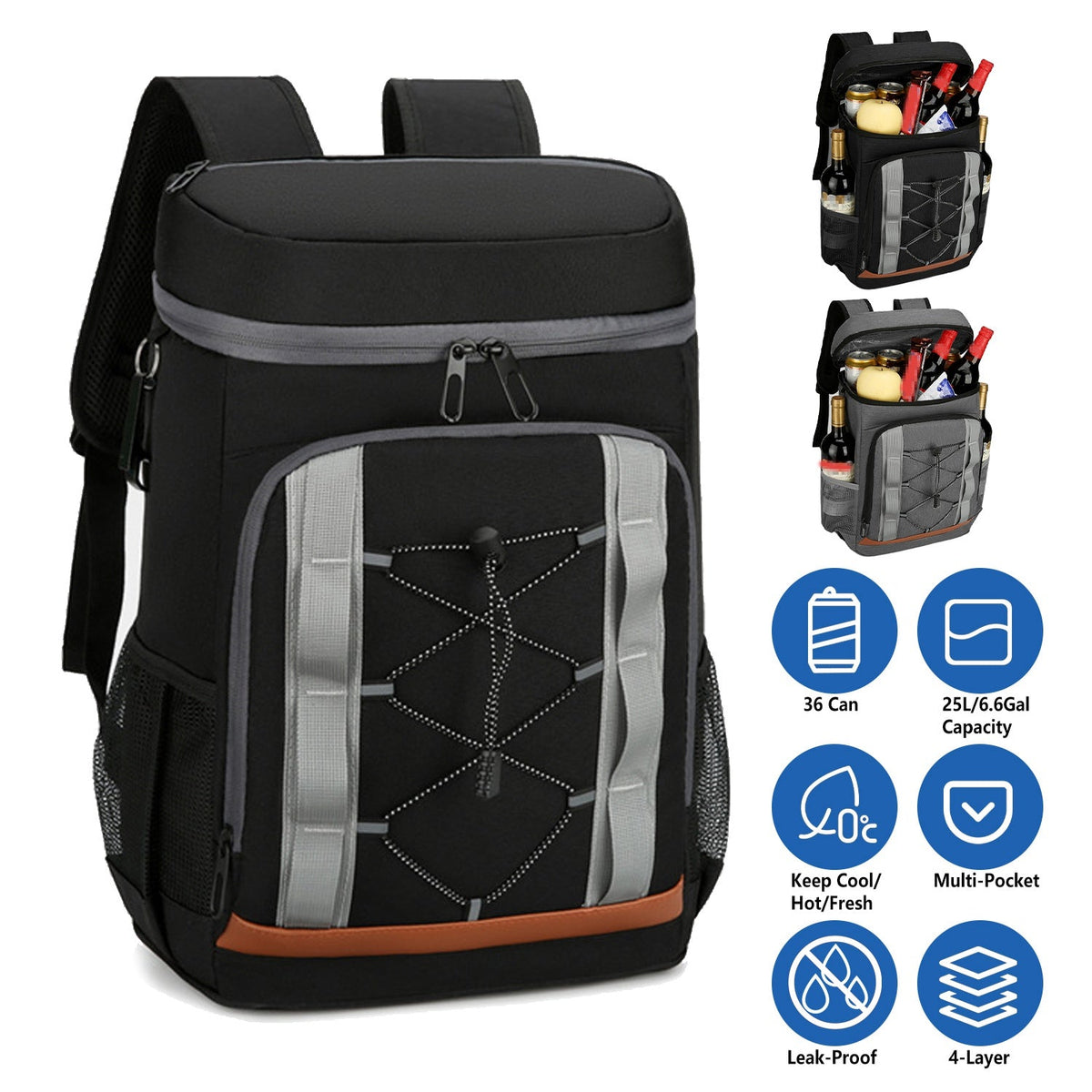 Cooler Backpack 36 Can Leakproof Insulated Cooler Backpack with 25L/6.6Gal for Picnic Camping Beach Hiking Fishing Travel