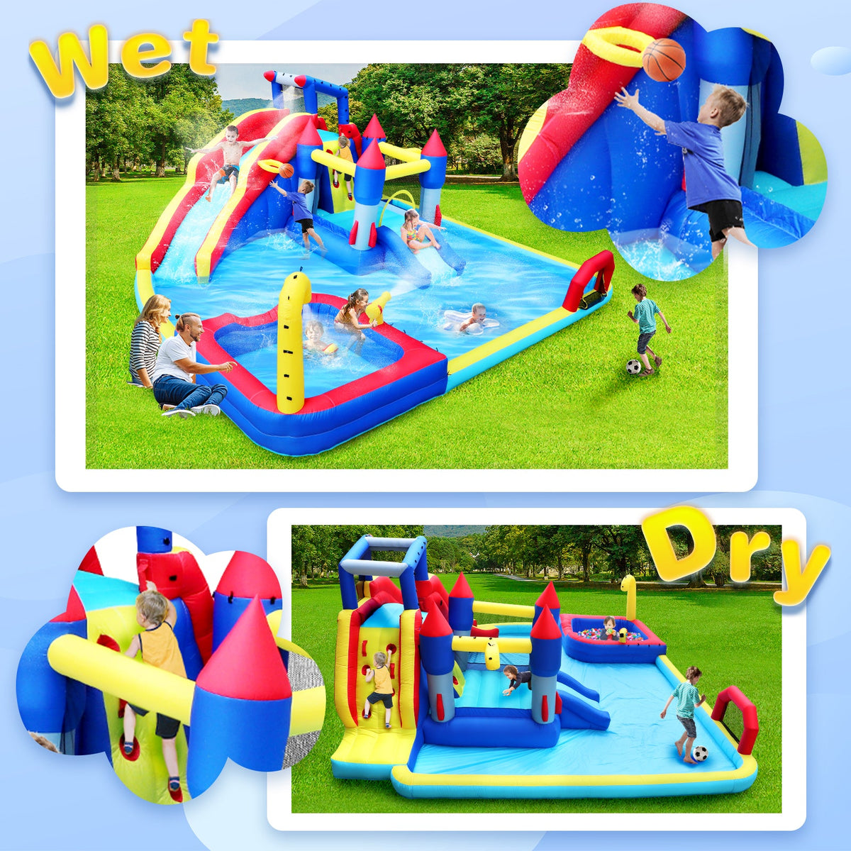 10 in1 Inflatable Slide Water Park with Climbing Wall - Multicolor