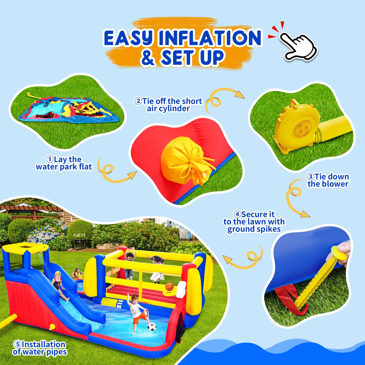 7 in 1 Inflatable Slide Water Park with Multi-Activity Play - Multicolor
