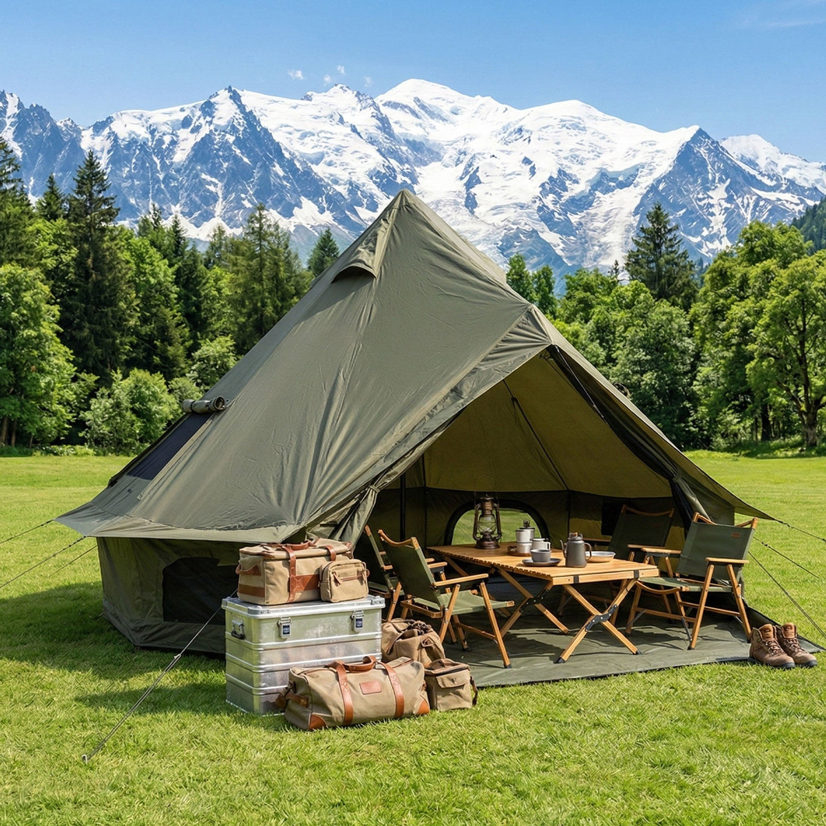 4 Season Bell Tent 9.8 FT with Chimney Opening - Green or Beige