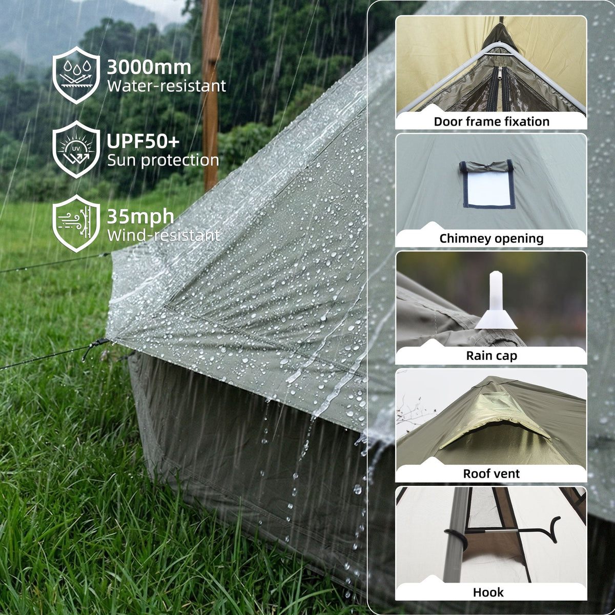 4 Season Bell Tent 9.8 FT with Chimney Opening - Green or Beige