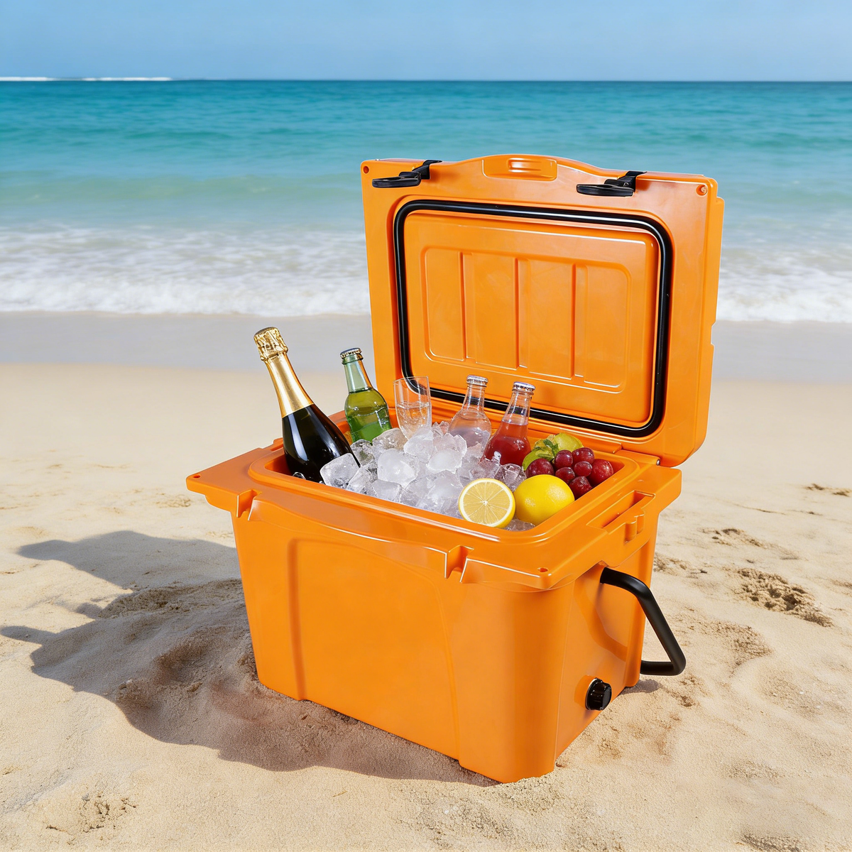 25QT Portable Cooler with Extended Ice Retention and Bottle Opener - Orange, Grey, or Blue