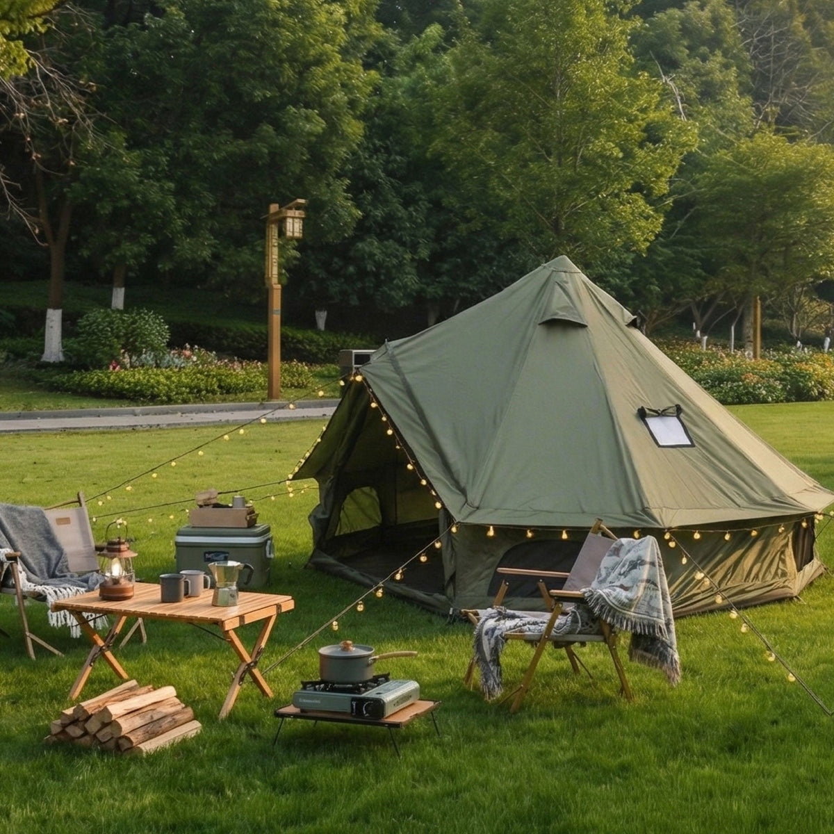 4 Season Bell Tent 9.8 FT with Chimney Opening - Green or Beige