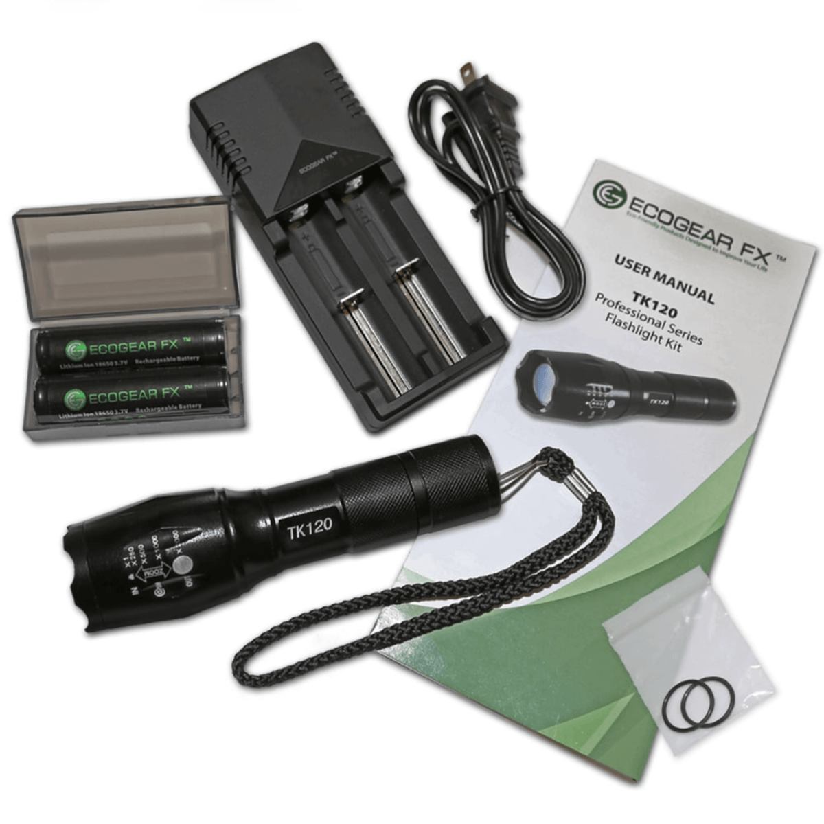 EcoGear FX TK120 Professional LED Flashlight Kit with Batteries and Charger