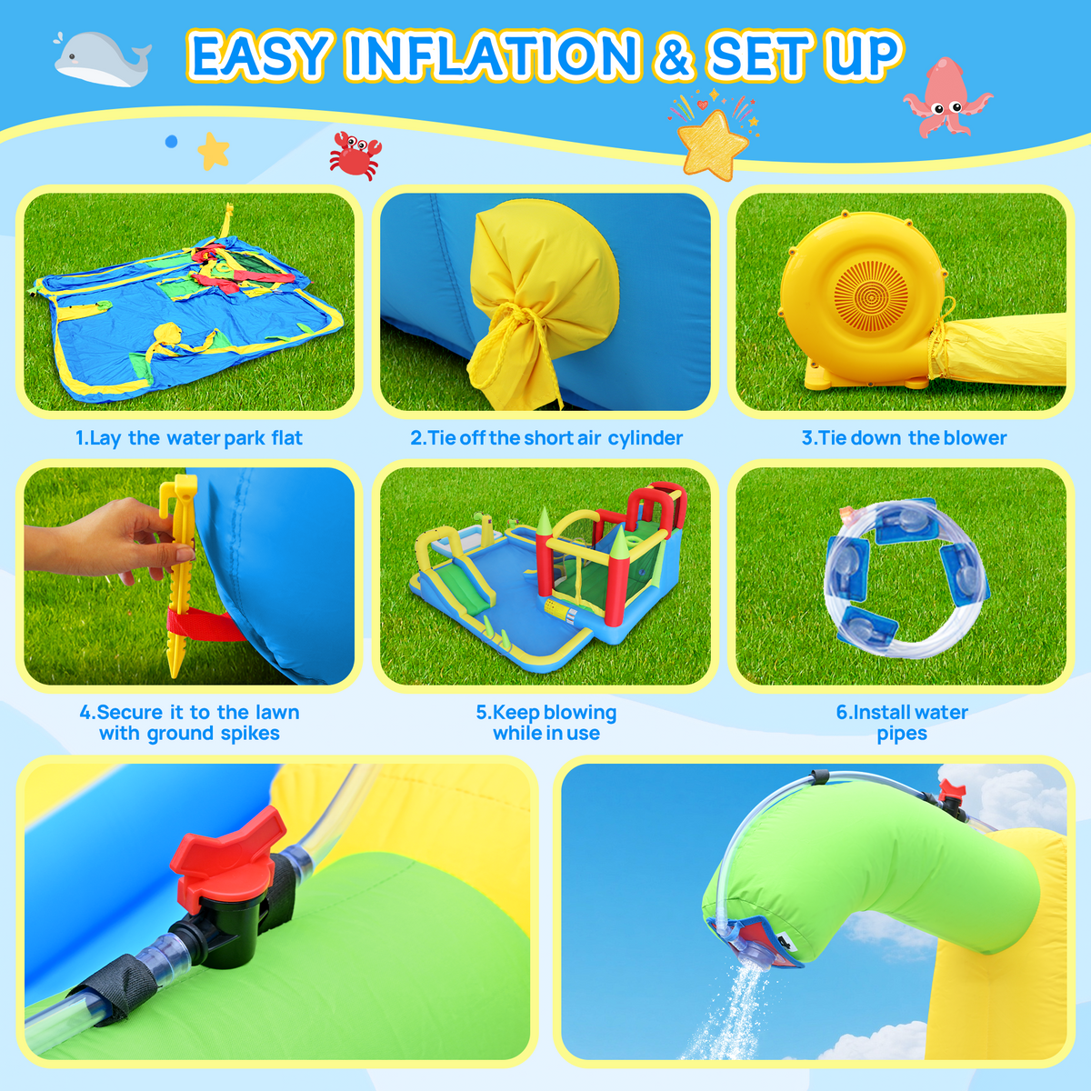 11-in-1 Inflatable Slide Water Park with Trampoline and Pool - Multicolor
