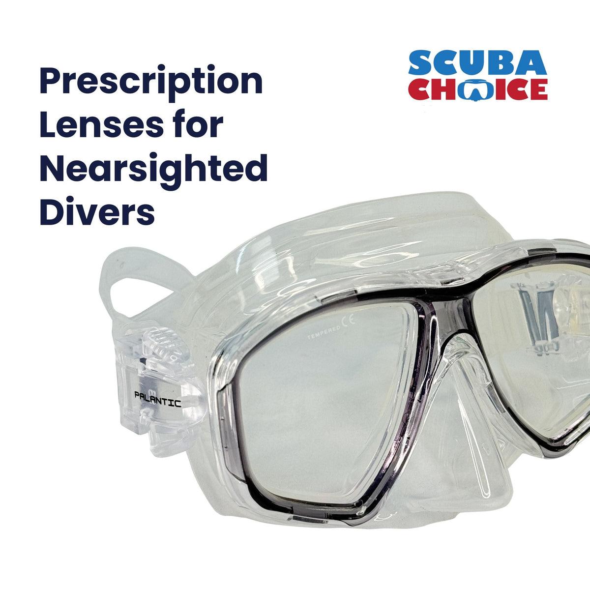 Palantic M36 Translucent Charcoal/Clear Silicone RX Nearsighted Lenses Dive/Snorkeling Mask