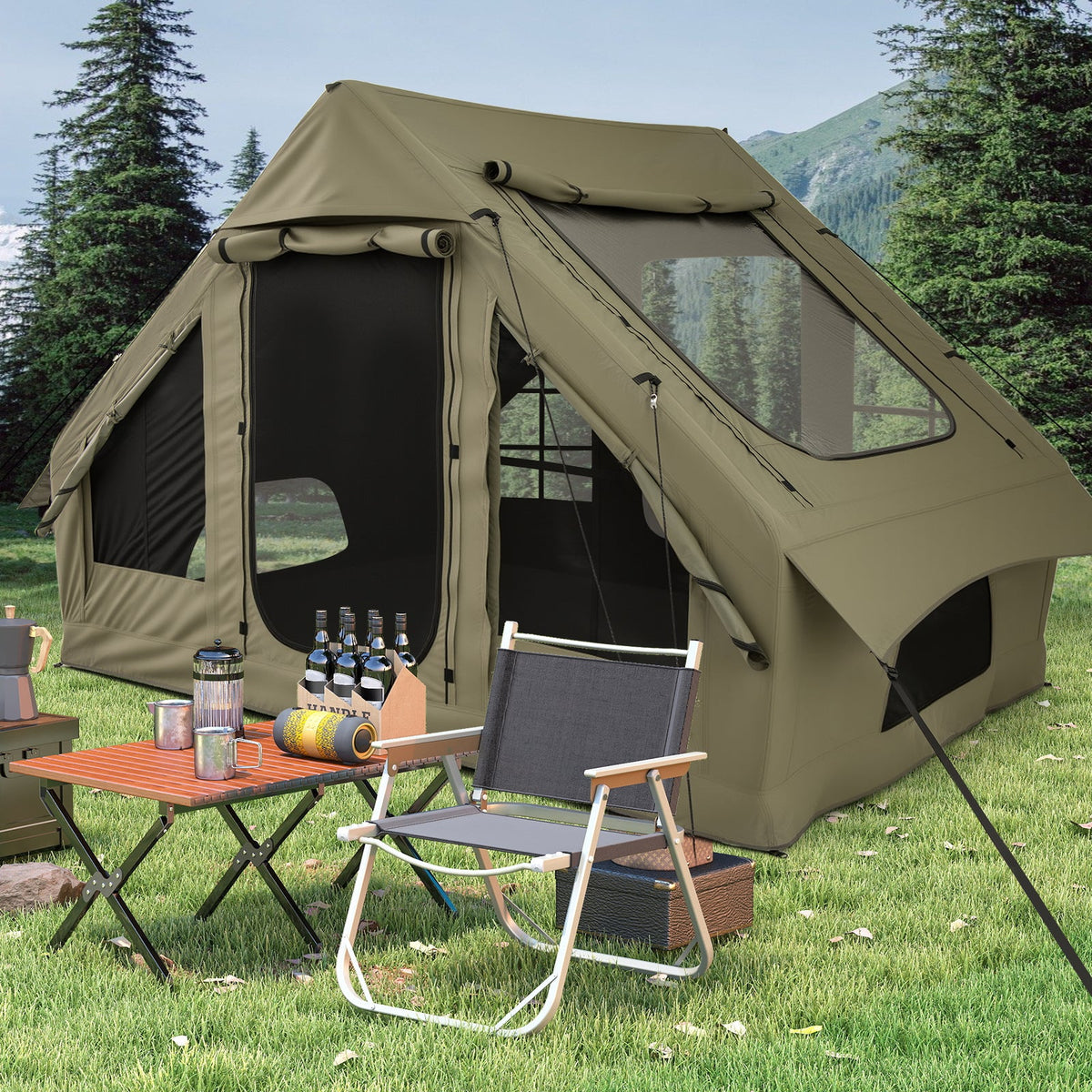 4-6 People Inflatable Camping Tent with 4 Mesh Screen Windows and 2 Doors