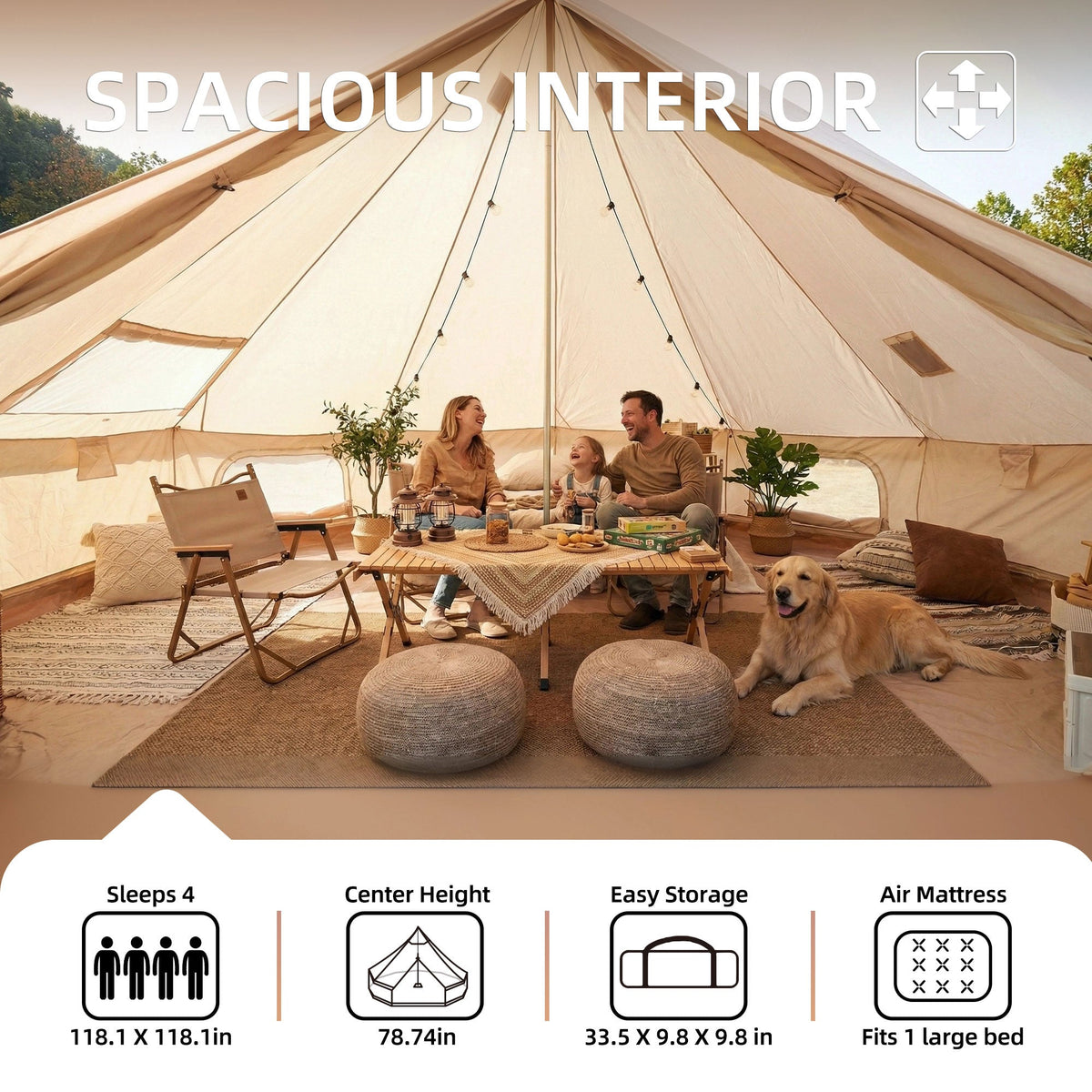 4 Season Bell Tent 9.8 FT with Chimney Opening - Green or Beige