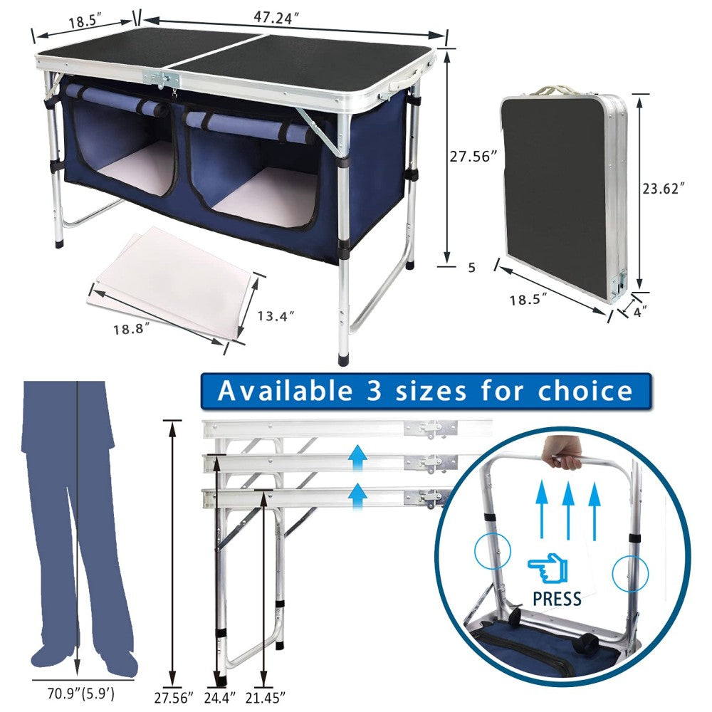 Folding Camping Table with Storage Compartment - Aluminum