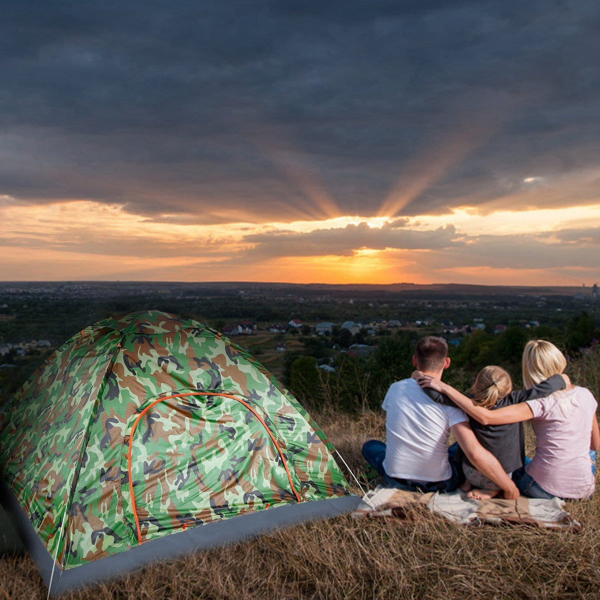 4 Persons Camping Waterproof Tent Pop Up Tent Instant Setup Tent w/2 Mosquito Net Doors Carrying Bag Folding 4 Seasons for Hiking Climbing Adventure F