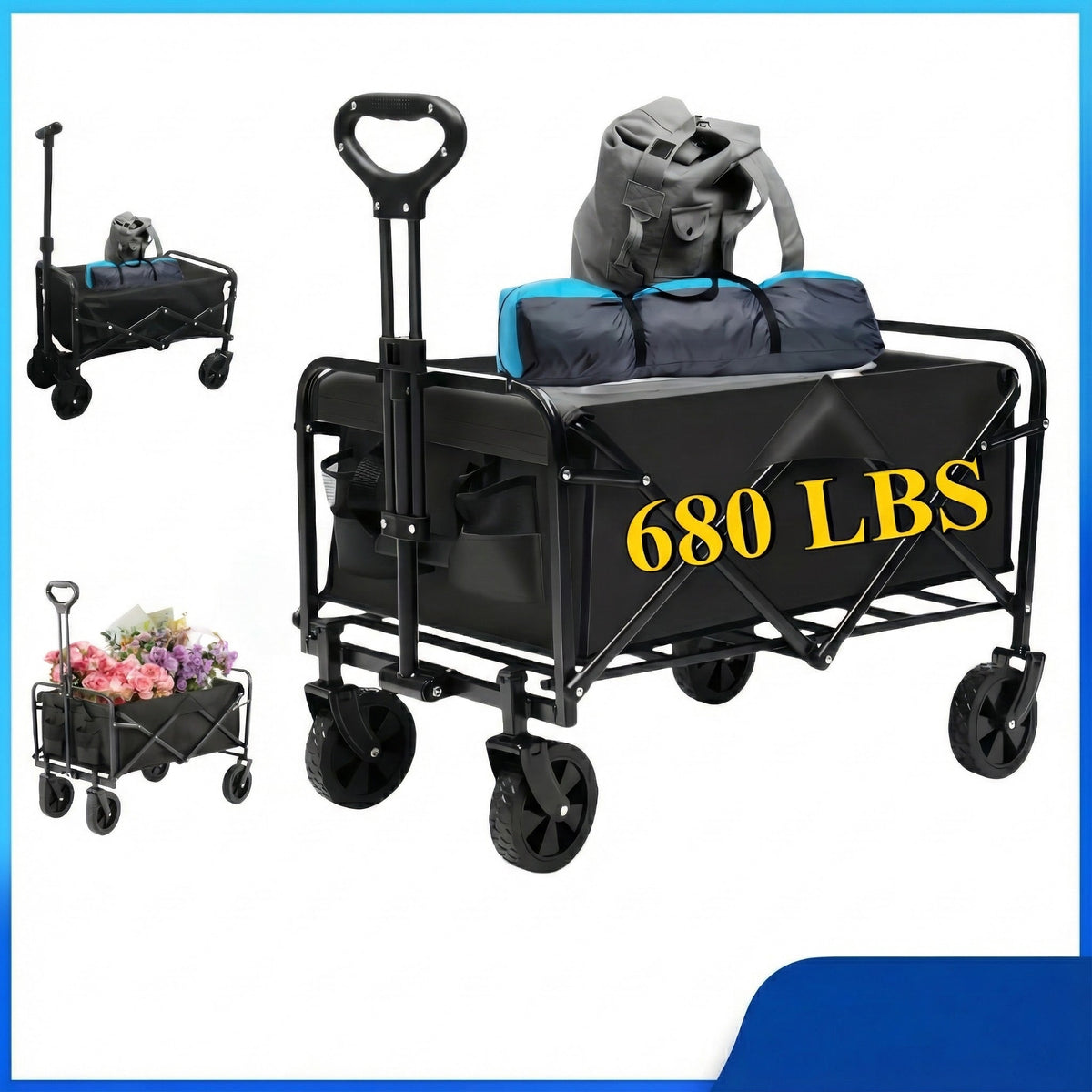 680LBS Heavy Duty Folding Wagon Cart All Terrain Garden Beach Utility Cart