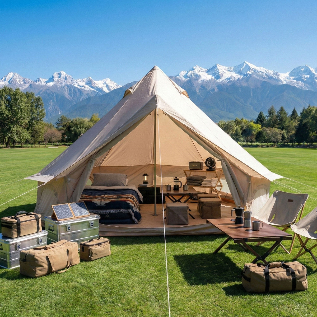 4 Season Bell Tent 9.8 FT with Chimney Opening - Green or Beige