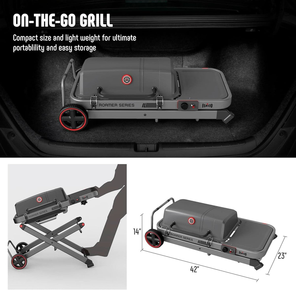 Grey Ultra Compact Propane Grill Collapsible Cart BTU 13,000