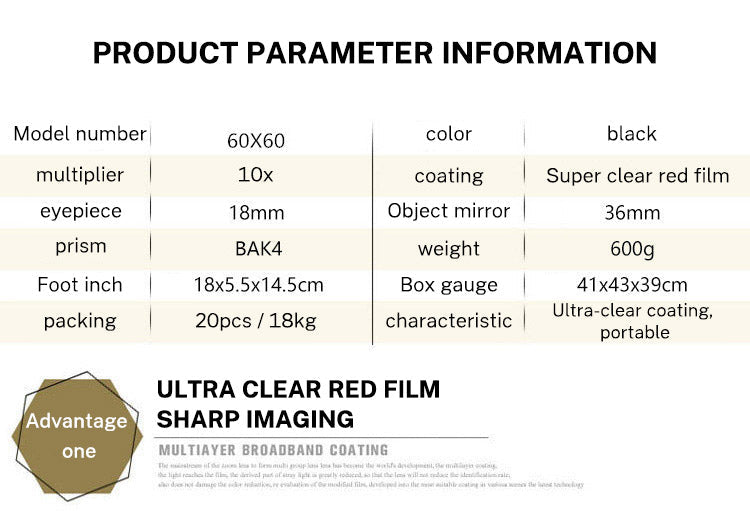 60x60 Telescope High magnification low light night vision red film outdoor Golden Eagle Telescope with label