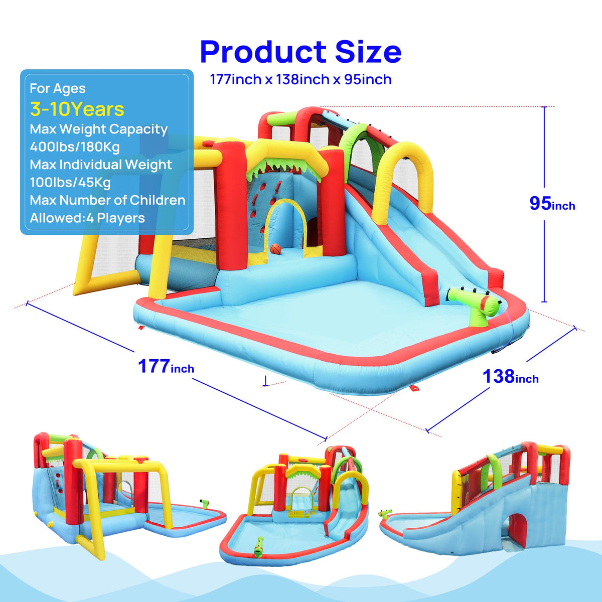7-in-1 Inflatable Slide Water Park and Garden Bouncer with Multi-Sport Features - Multicolor