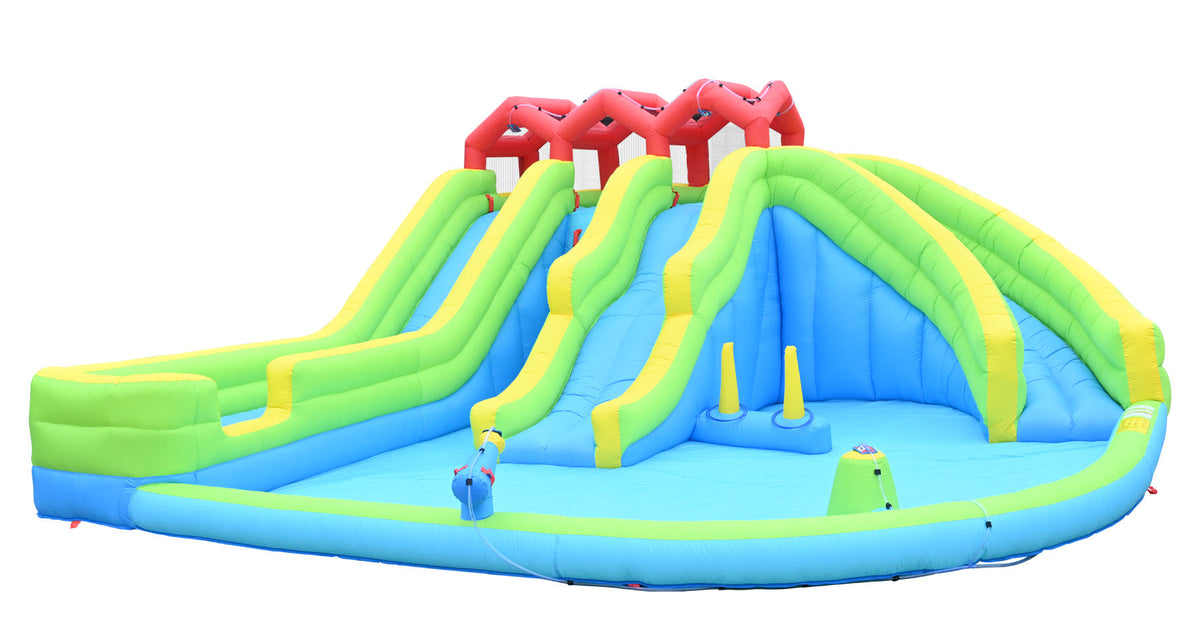 7-in-1 Inflatable Water Park with Slides and Climbing Wall - Multicolor