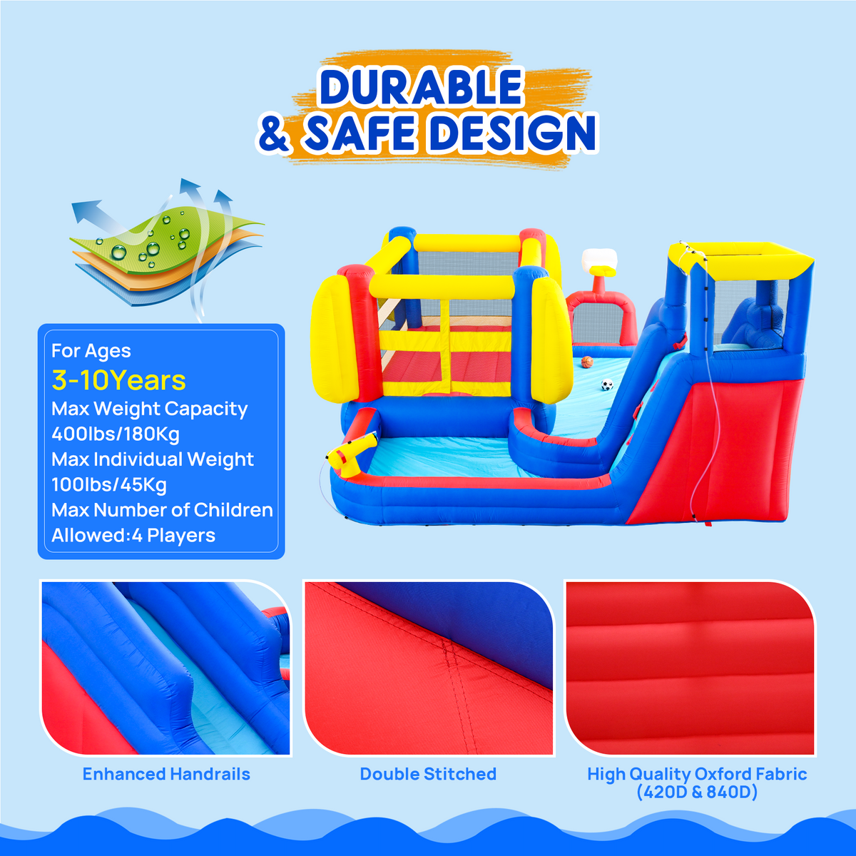 7 in 1 Inflatable Slide Water Park with Multi-Activity Play - Multicolor