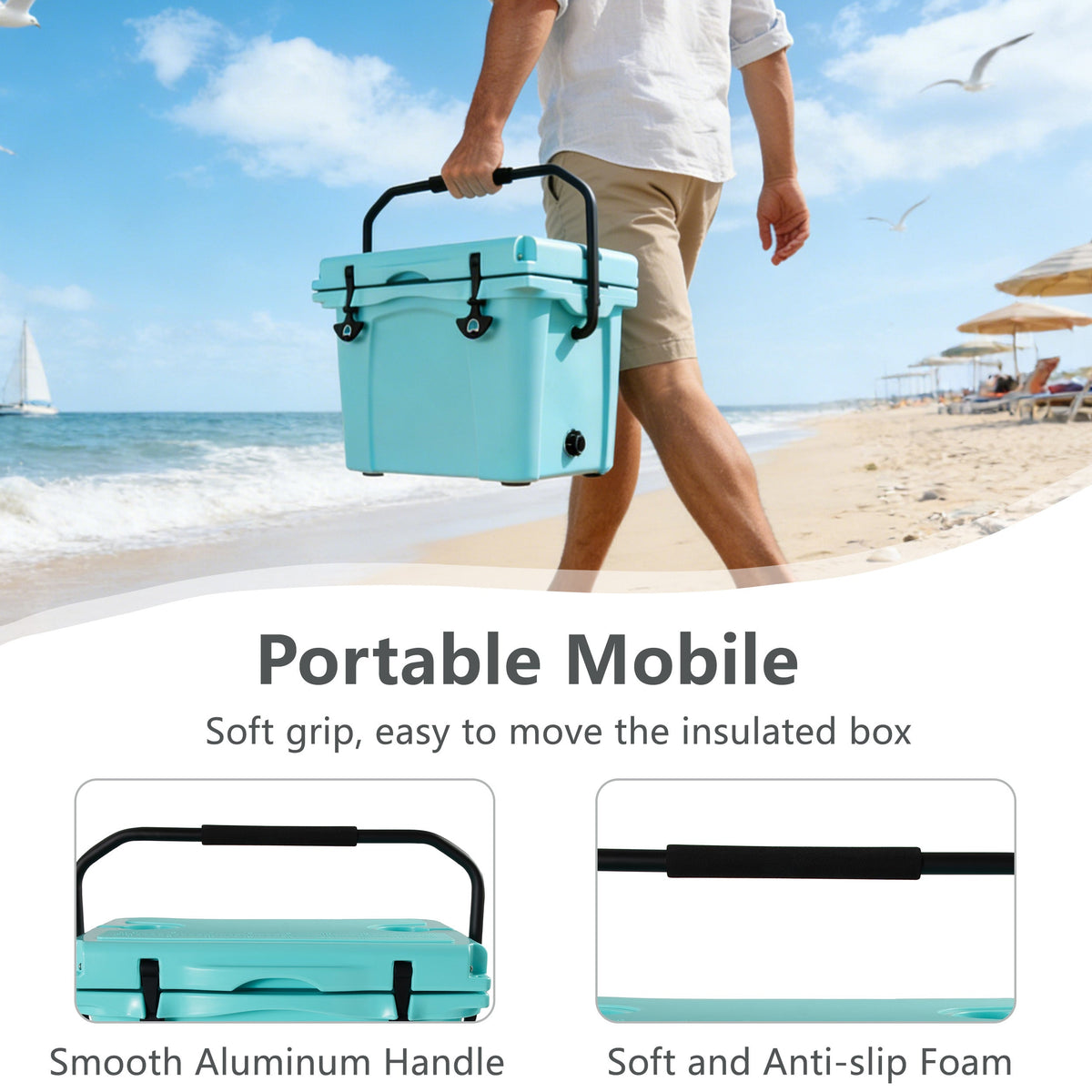 25QT Portable Insulated Cooler with Commercial-Grade Foam - Turquoise