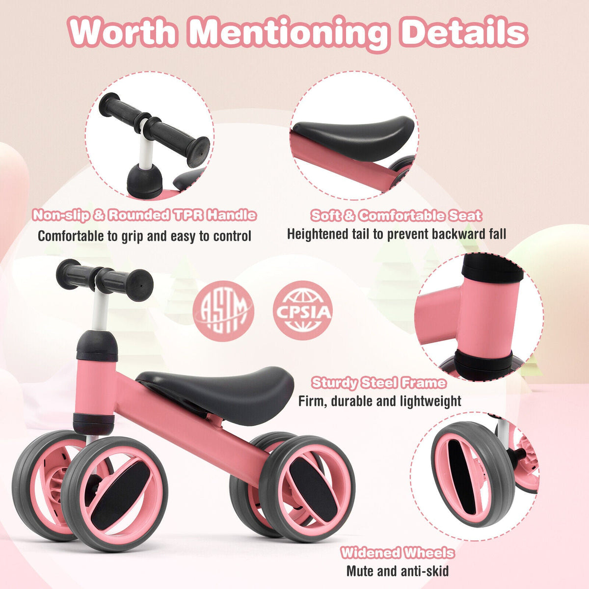 4 Wheels Baby Balance Bike Toy-Pink