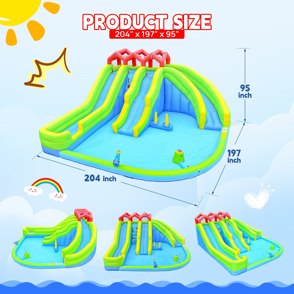 7-in-1 Inflatable Water Park with Slides and Climbing Wall - Multicolor