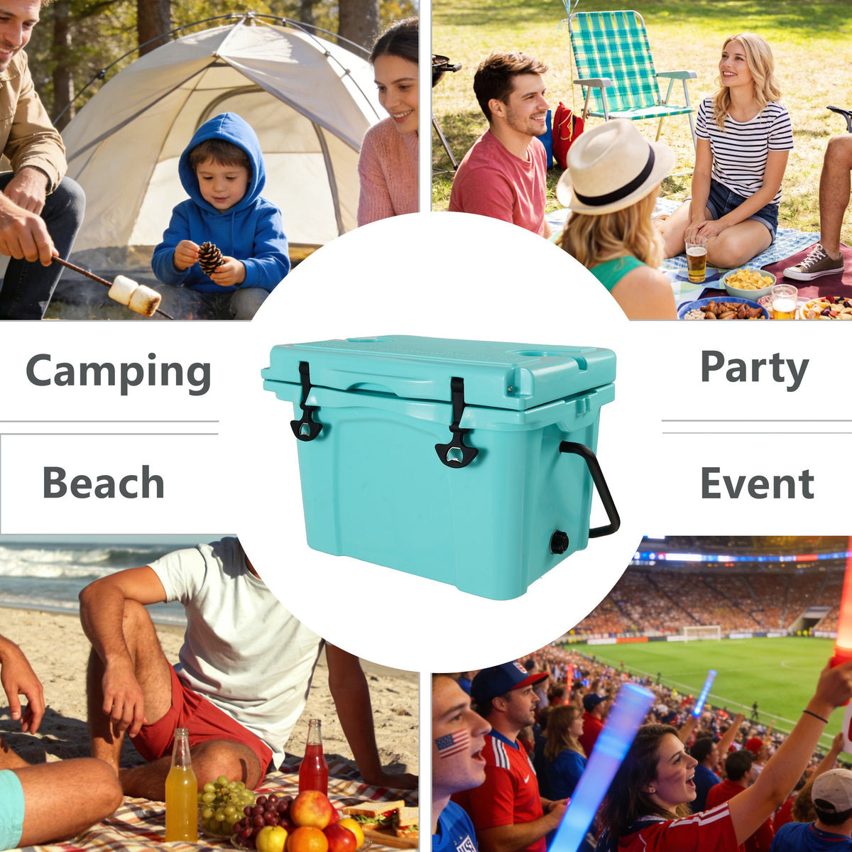 25QT Portable Insulated Cooler with Commercial-Grade Foam - Turquoise