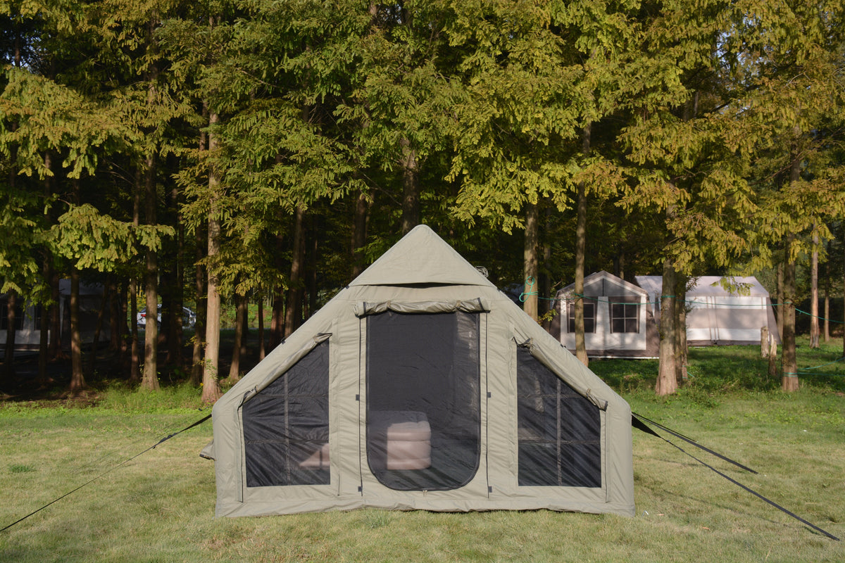 9.8 x 13ft Inflatable Camping Tent with Hand Pump - Waterproof - Army Green