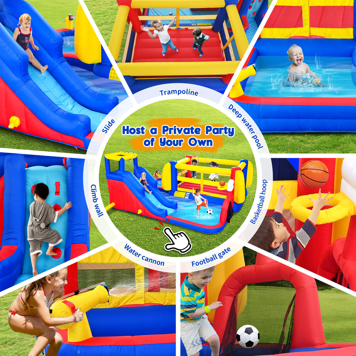 7 in 1 Inflatable Slide Water Park with Multi-Activity Play - Multicolor