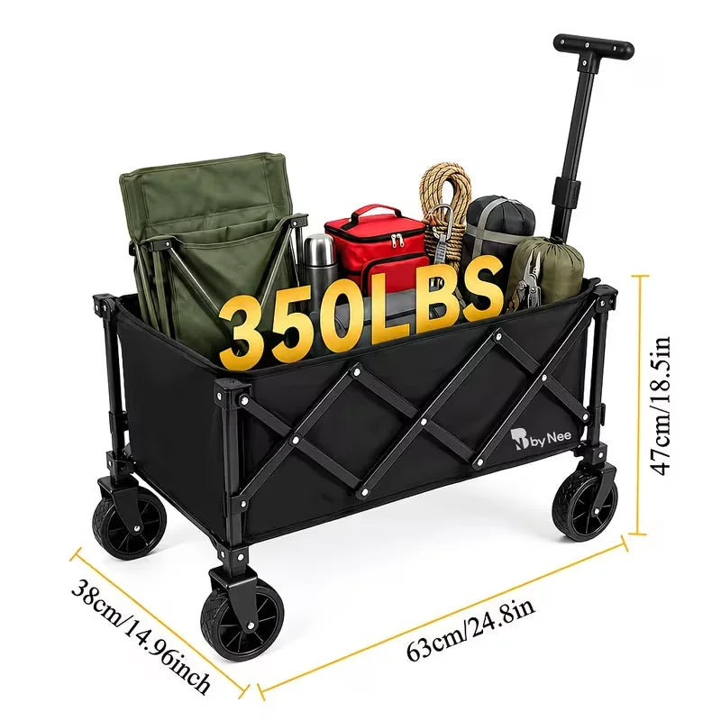 780/520/350LBS Heavy Duty Collapsible Folding Wagon Cart with Wheels, All Terrain Folding Utility Cart with Steel Frame & 600D Oxford Fabric, No Assembly Required, Portable Garden Wagon with Tool Holder for Camping, Gardening