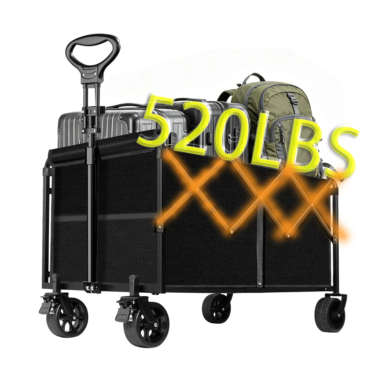 780/520/350LBS Heavy Duty Collapsible Folding Wagon Cart with Wheels, All Terrain Folding Utility Cart with Steel Frame & 600D Oxford Fabric, No Assembly Required, Portable Garden Wagon with Tool Holder for Camping, Gardening