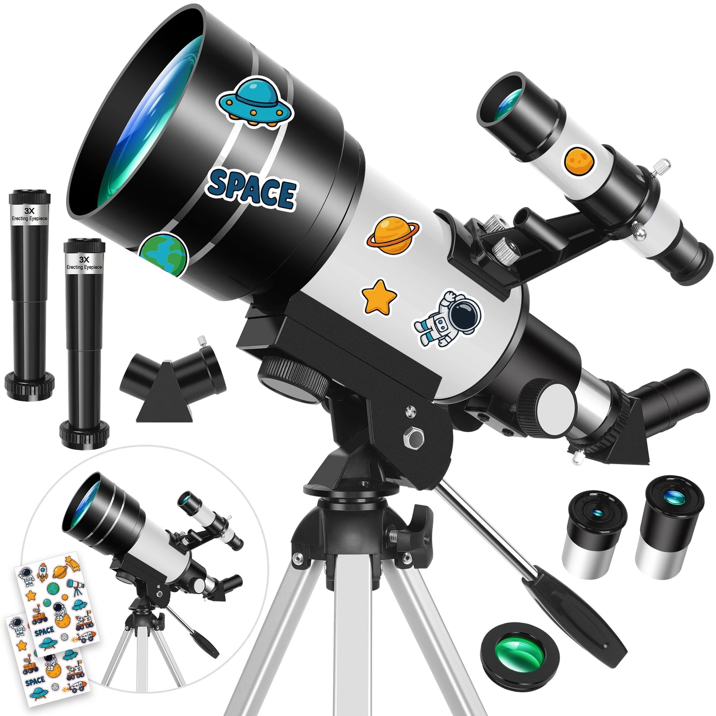 150X 70mm Astronomical Telescope for Adults Beginners Camping Nature Observation Education Gift with Stickers