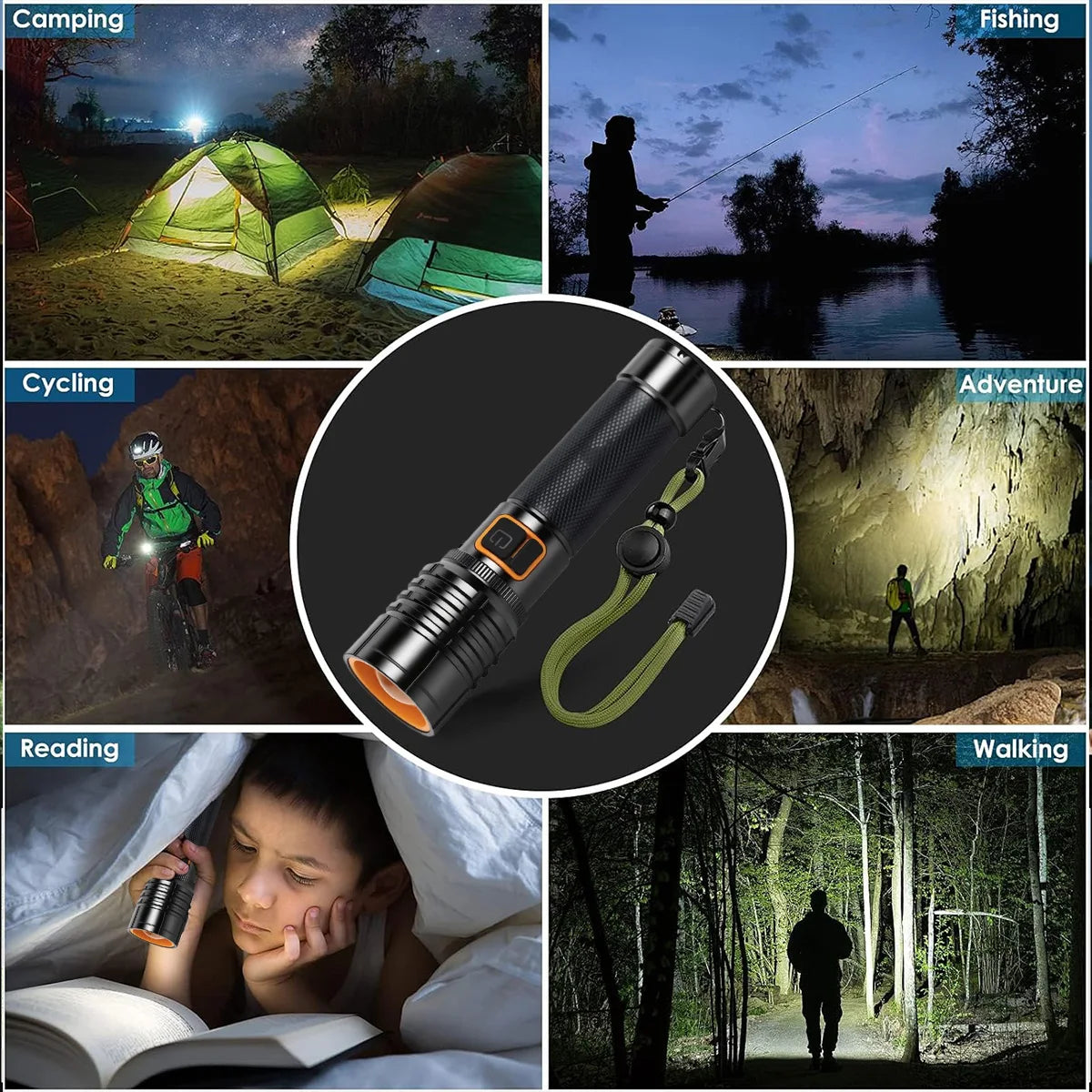 EDC Tactical Flashlight Fire-Starting Flashlight Kit High Power LED Aluminum Alloy Flashlight USB-C Rechargeable Super Bright To