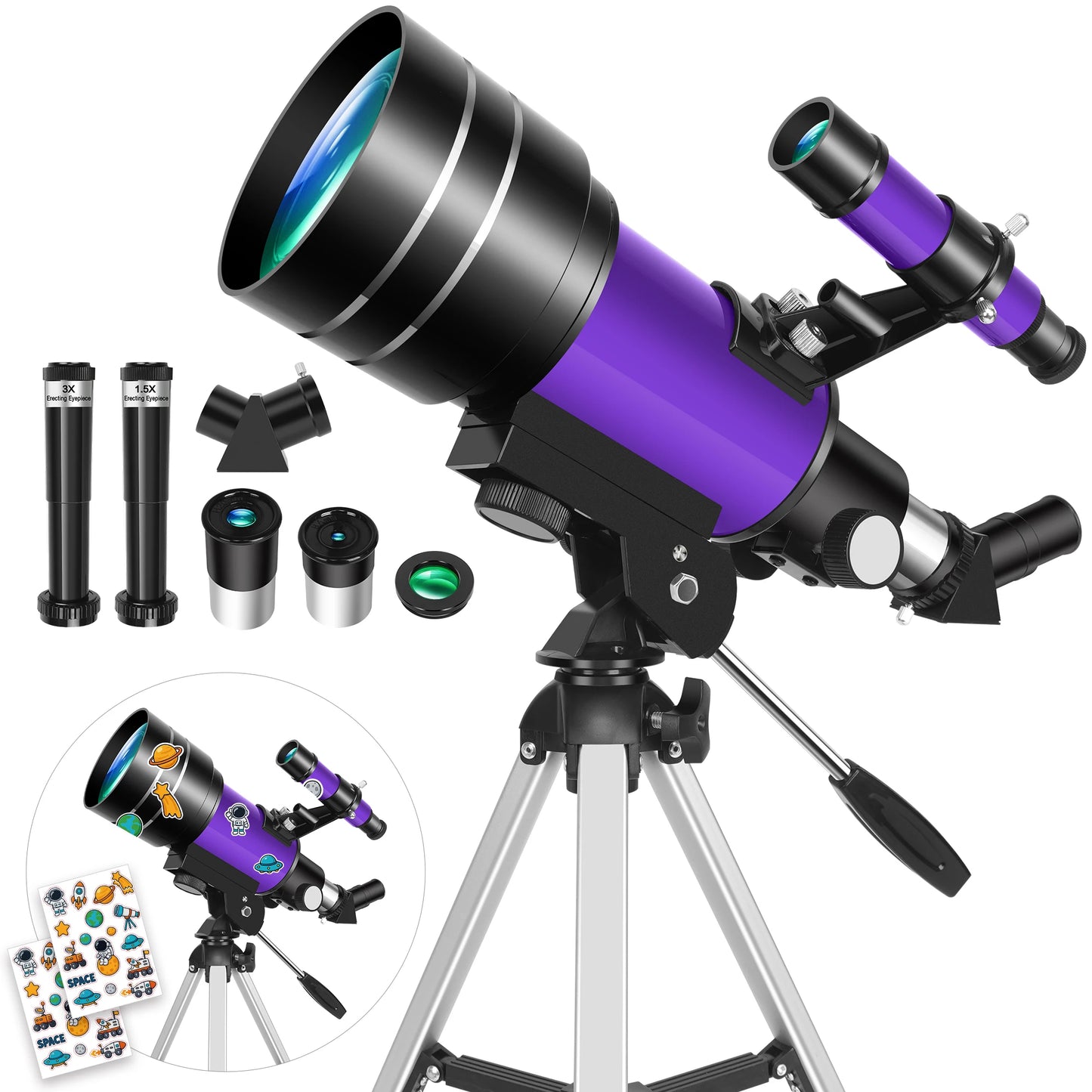 150X 70mm Astronomical Telescope for Adults Beginners Camping Nature Observation Education Gift with Stickers