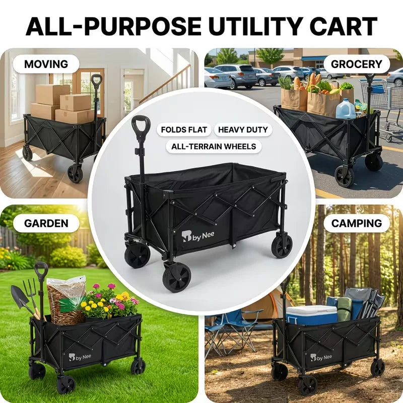 780/520/350LBS Heavy Duty Collapsible Folding Wagon Cart with Wheels, All Terrain Folding Utility Cart with Steel Frame & 600D Oxford Fabric, No Assembly Required, Portable Garden Wagon with Tool Holder for Camping, Gardening
