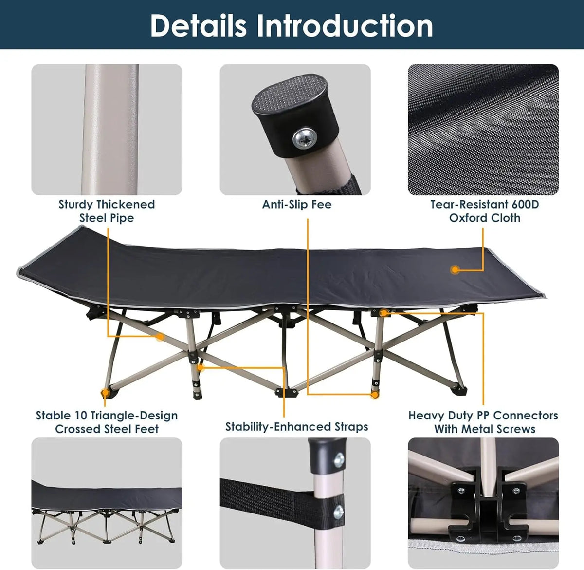 Foldable Portable Bed, Outdoor Garden Lounge Chair with Pearl Foam Mattress