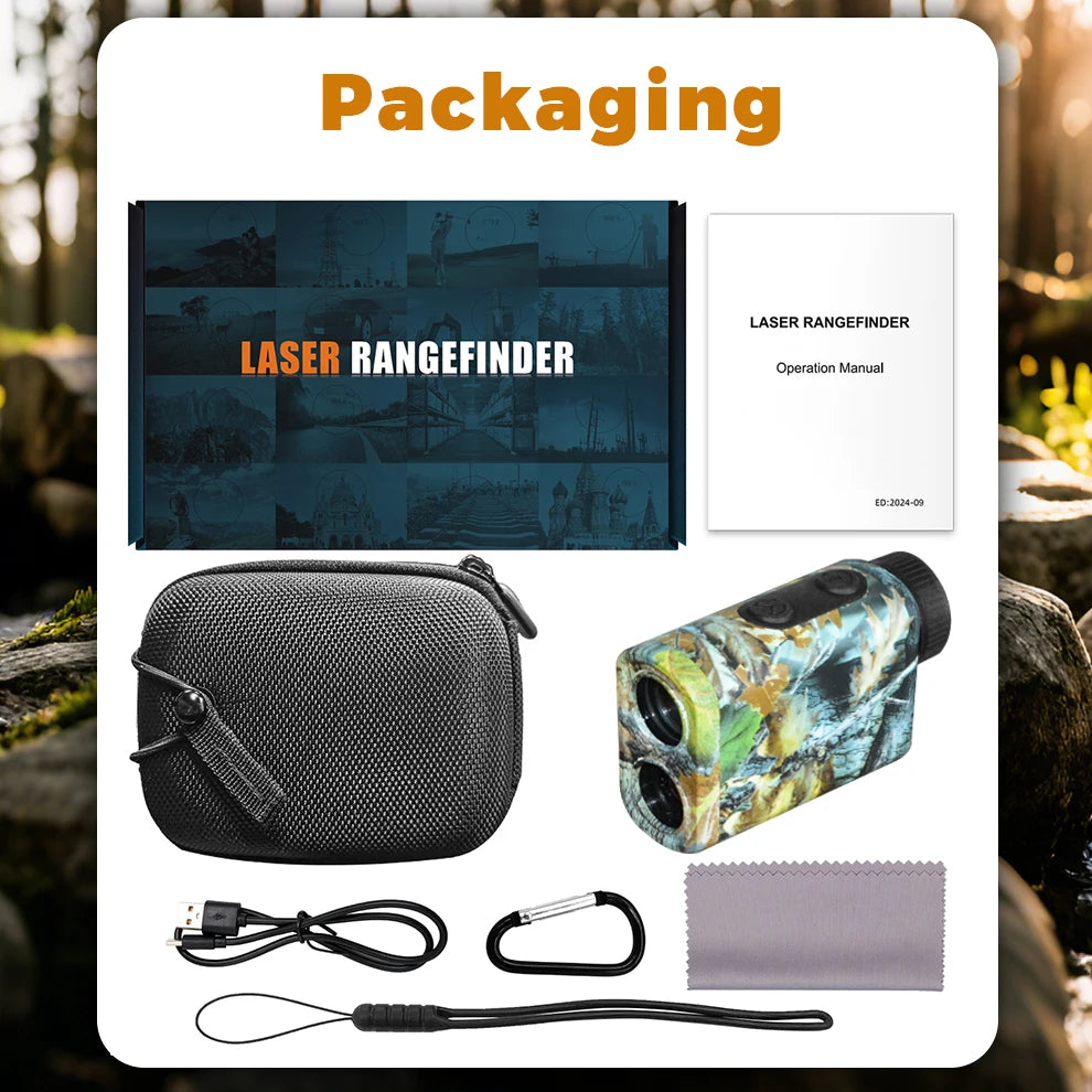 (USA Stock) Laser Hunting Rangefinder 1200 Yards 6X with Slope Flag Lock Vibration HuntingGolfing Range Finder Camouflage 750mAh