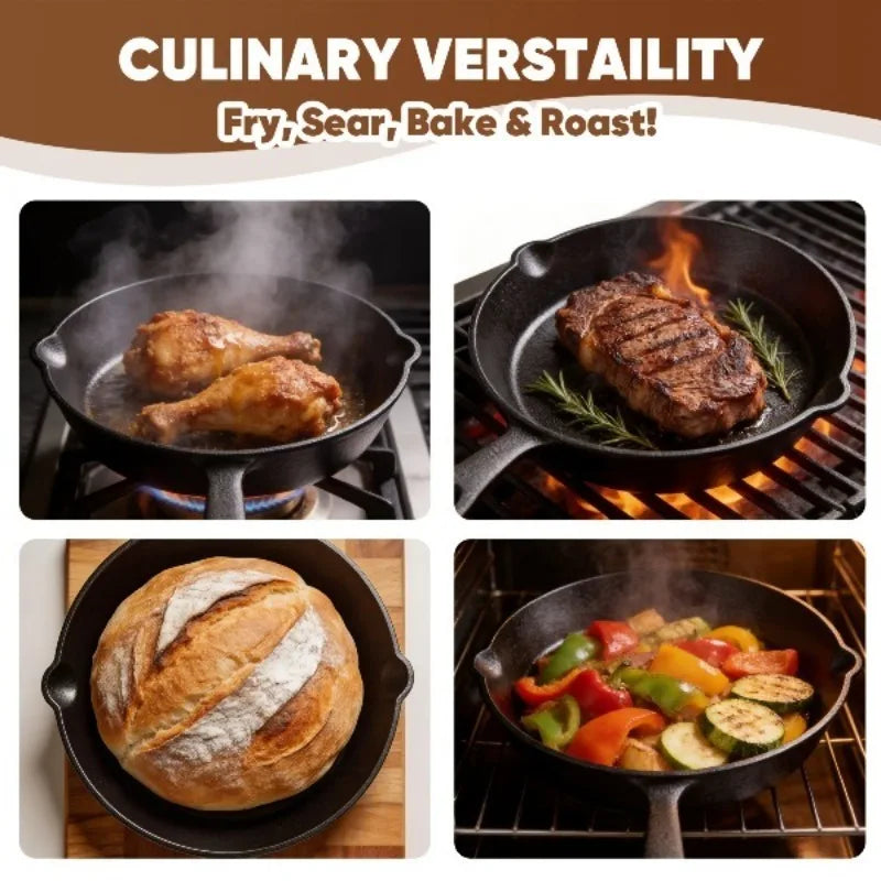 3PCS Cast Iron Skillet Set 6/8/10 Inch Pre-Seasoned Frying Pans Nonstick Oven Safe for Grill Camping Cooking