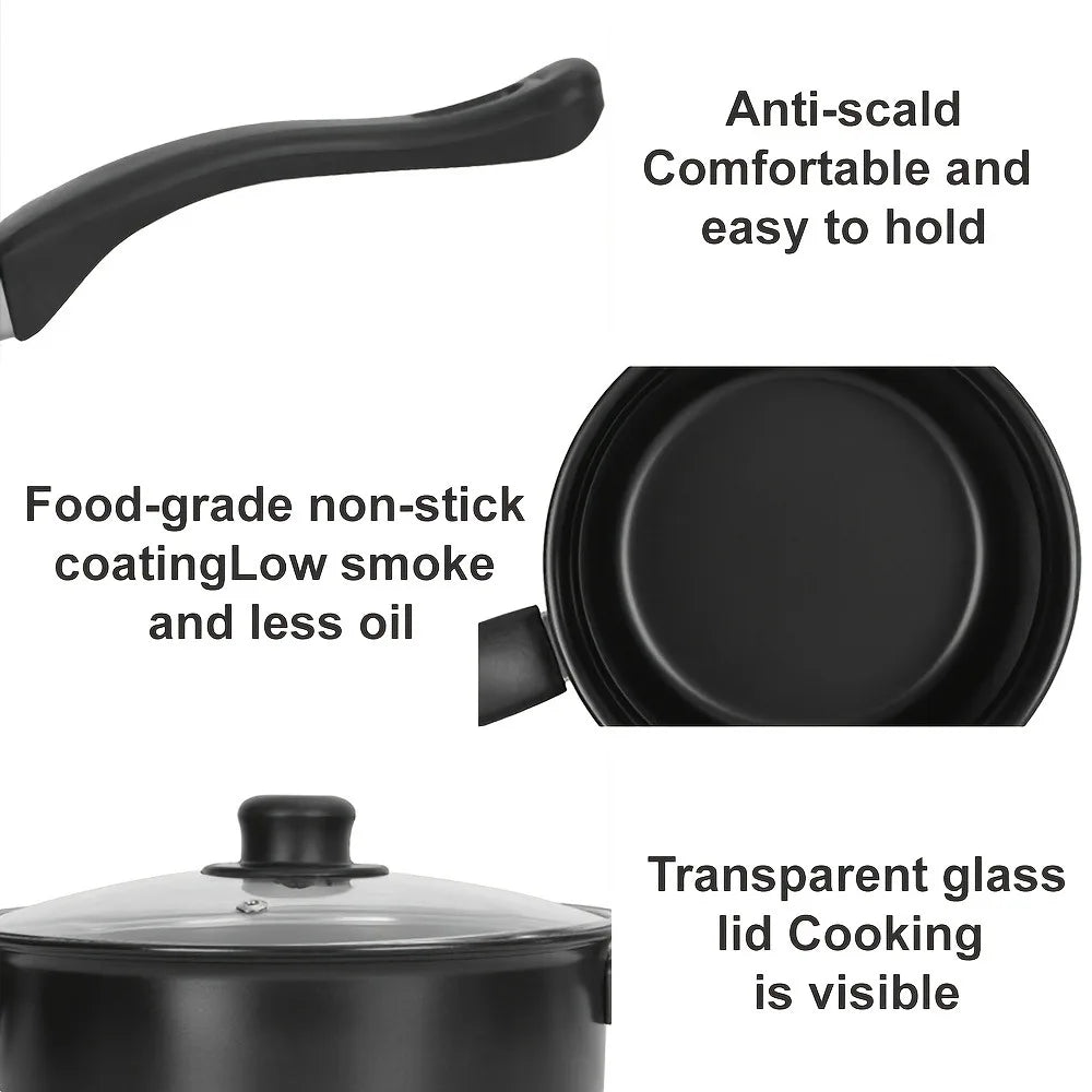 13PCS Nonstick Cookware Set Cast Iron Pots and Pans with Glass Lids Kitchen Cooking Set for Camping Travel