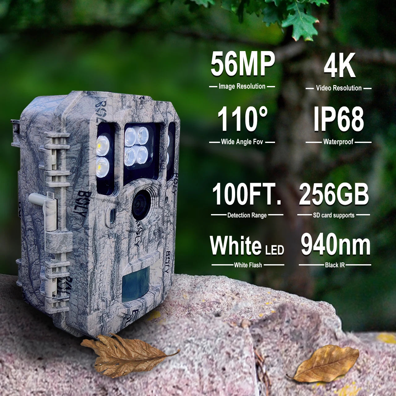 BolyGuard BG662-D Trail Camera 940nm Night Vision Invisible 4K Video 56MP Wildlife Hunting Camera Economical Camera Wide-Angle