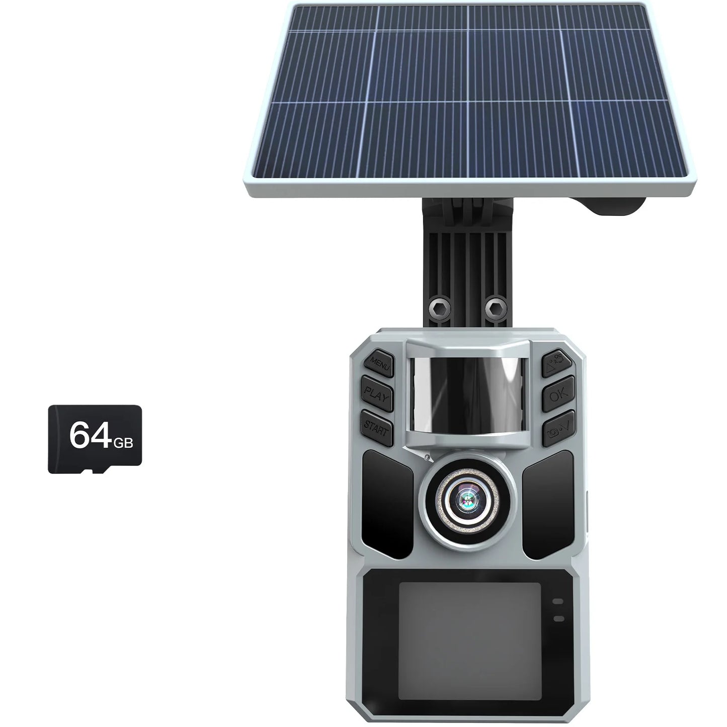 Trail Camera Solar Game Trail Cam - 4K 64MP Hunting Trail Cameras for Deer Wildlife Monitoring with Night Vision, 0.2s Trigger T